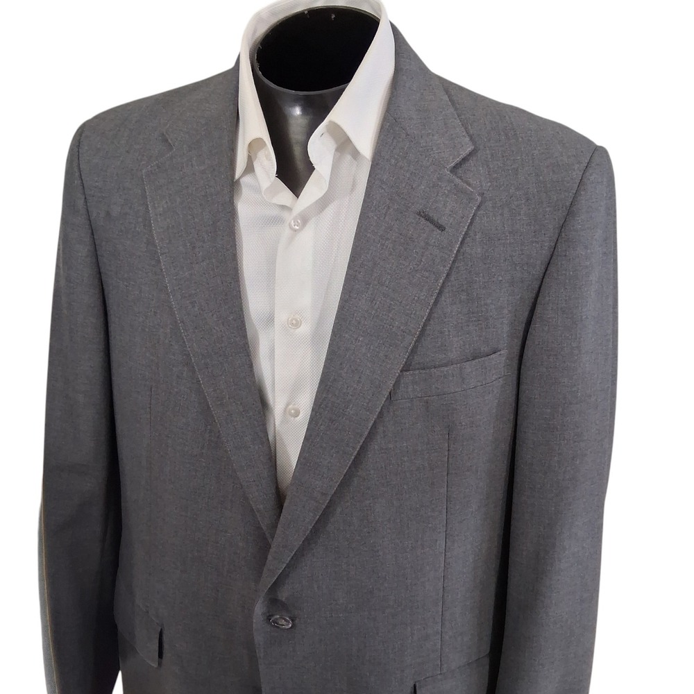 Palm Beach Suit 48L 38x30 Gray Heathered 2 Button Made in USA Flat Front No Cuff